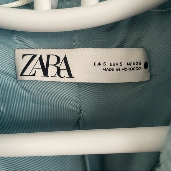 Zara Blue Textured Double Breasted Wool Blend Coat Blogger Favorite Size S - Picture 7 of 9